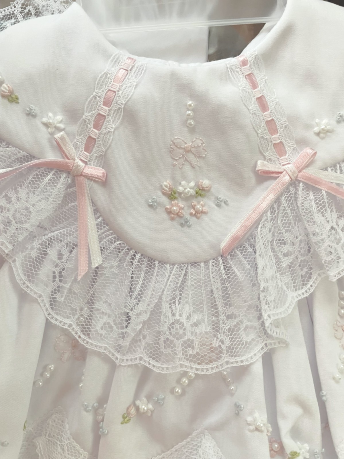 NWT Will'beth White Fancy Lace Dress 3p Set Preemie Bonnet Bloomers Baby Girl 00