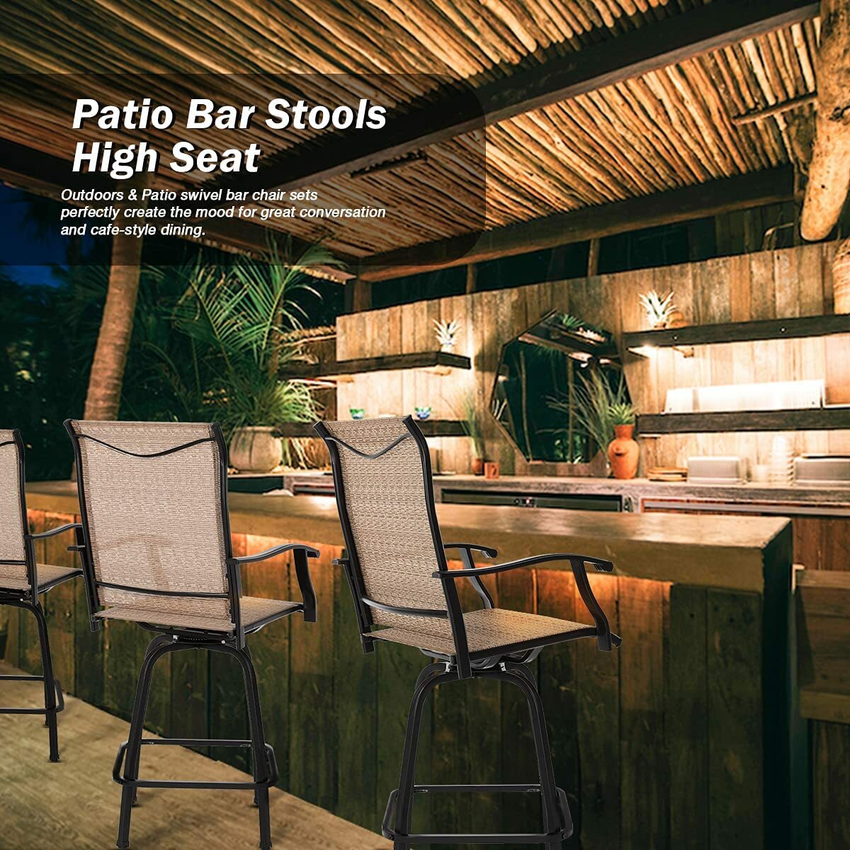 Swivel Patio Chairs Set of 4 Height Bar Stools Outdoor Bistro Armrest Chairs Set