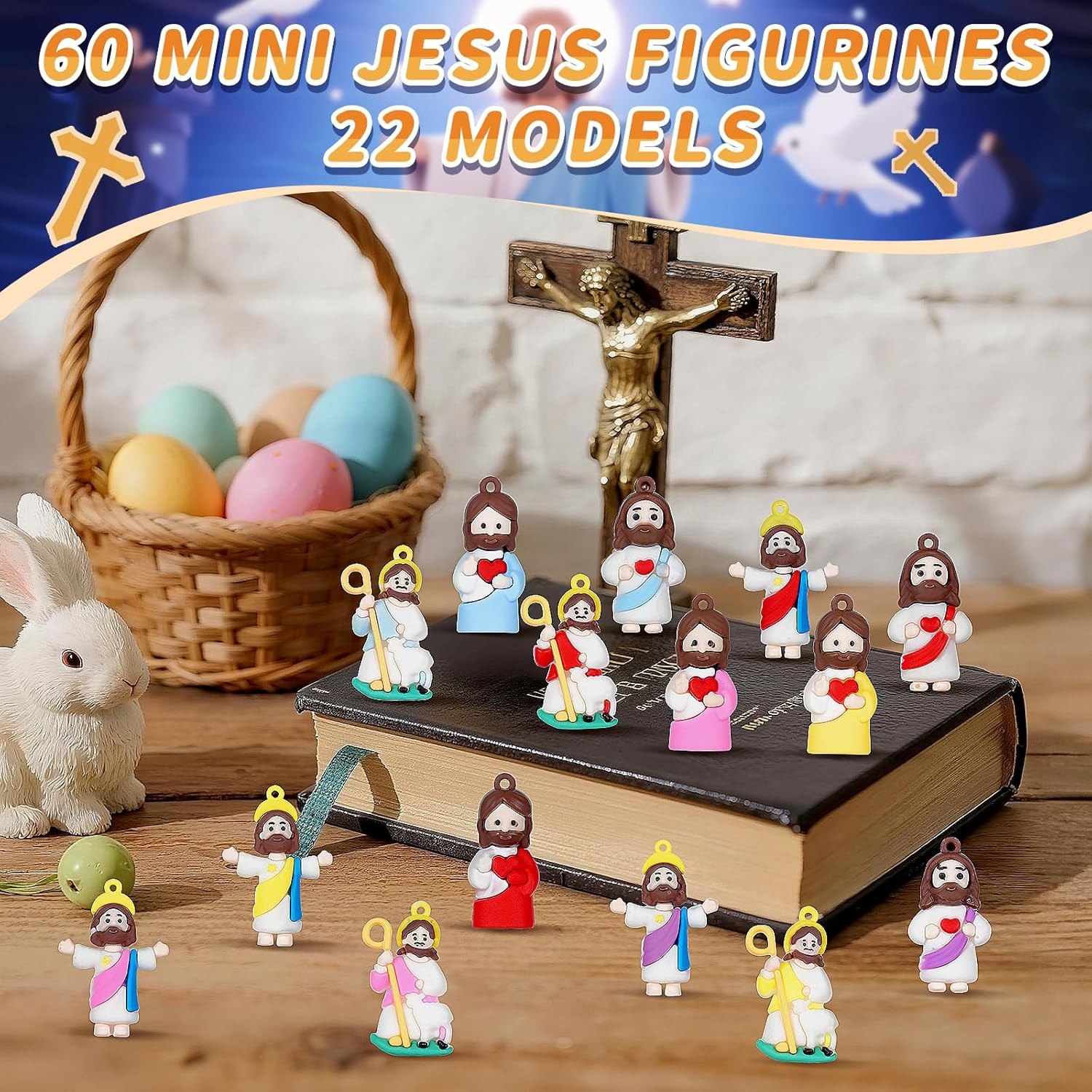 Little Jesus Figures, 60PCS Mini Jesus Figurines in Bulk, Jesus Loves You Tiny J