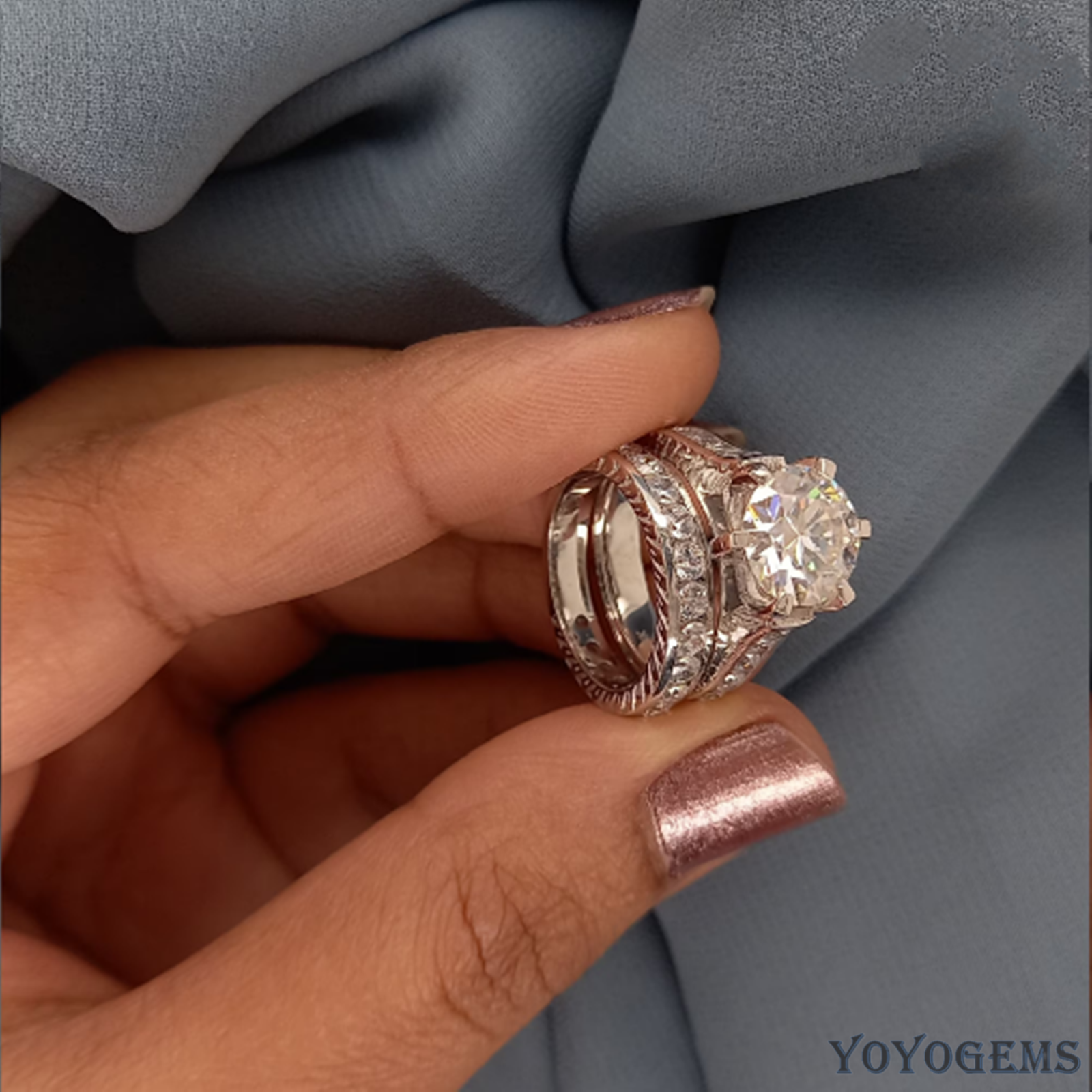 3.00 CT Bridal Set Moissanite Engagement Ring Solid 14k White Gold Round Cut