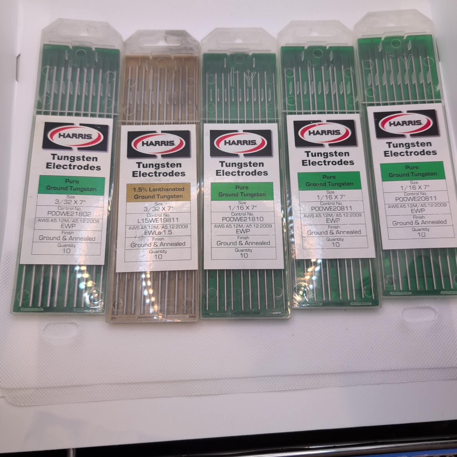 1/16" and 3/32" Harris 7" Tungsten Electrodes 5 packs of 10ea (50 total)