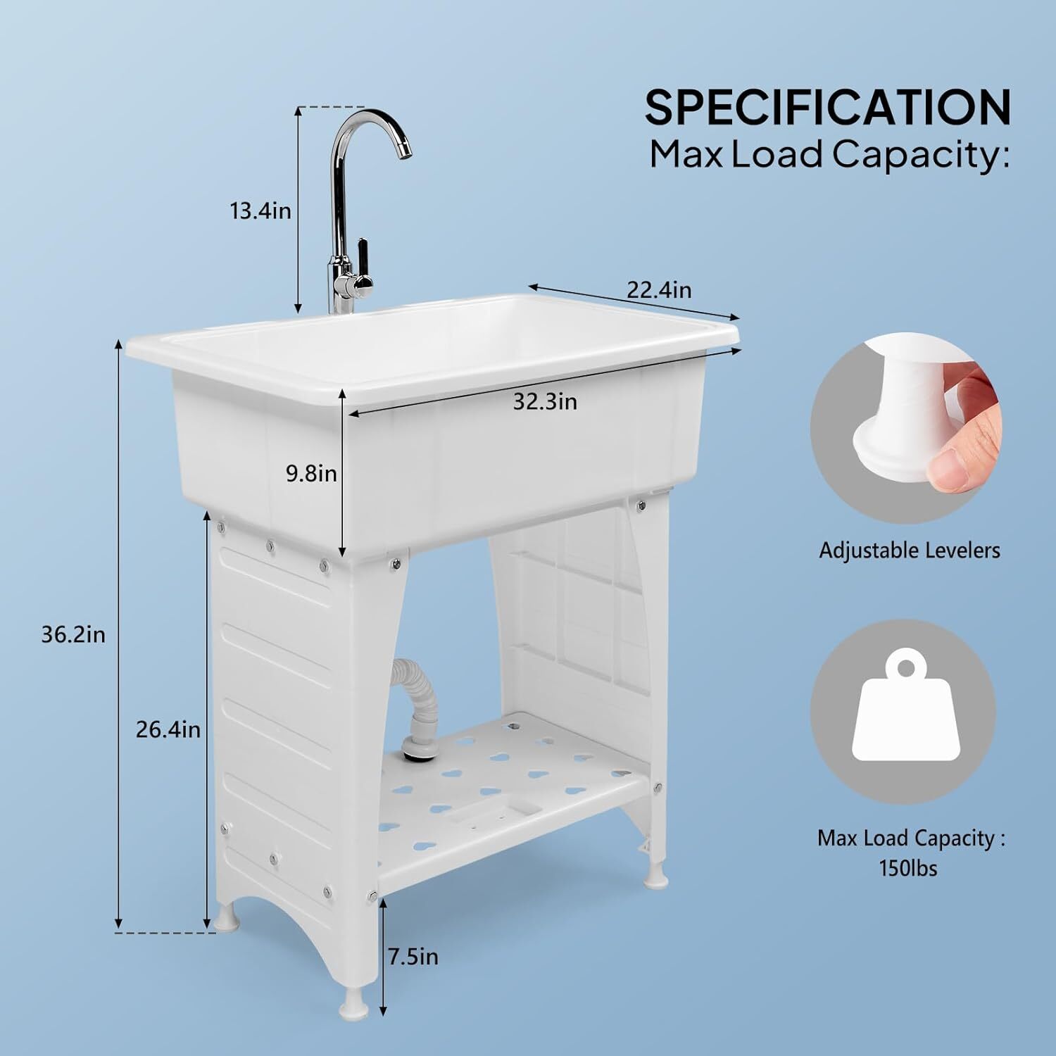 Upgrade Height Utility Sink Laundry Tub Freestanding Utility Sink with Faucet