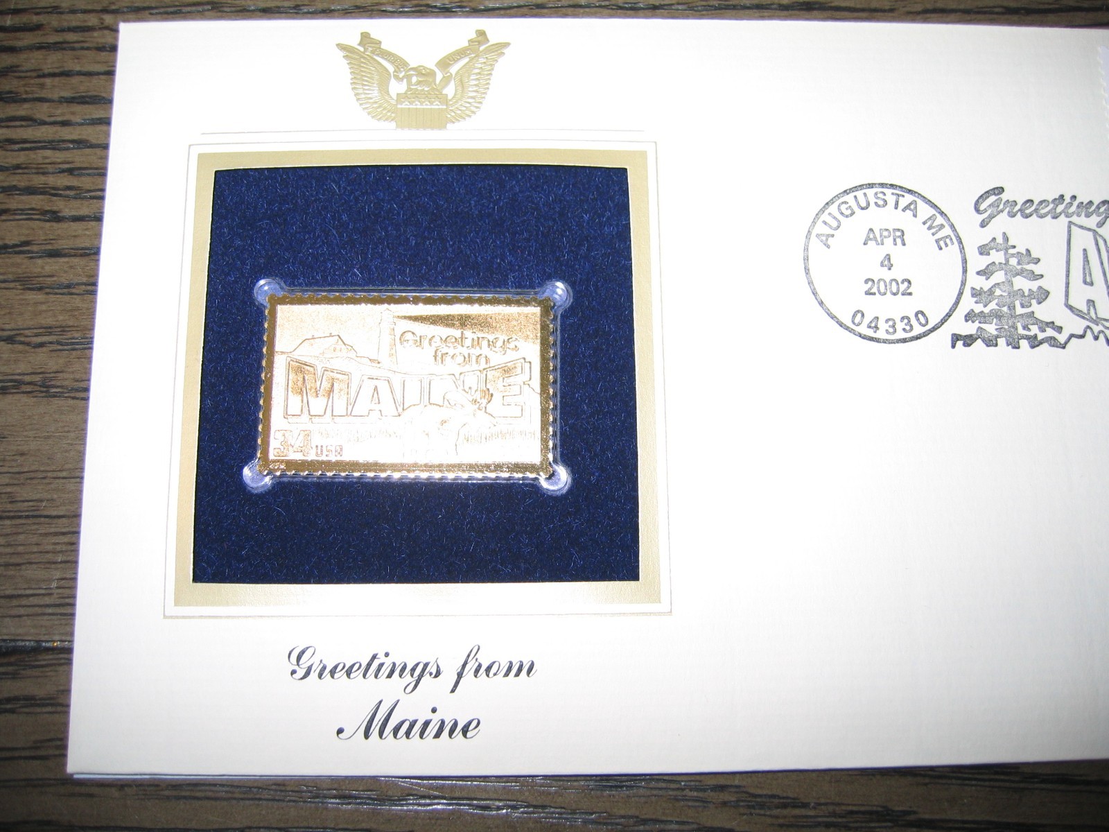 2002 MAINE Greetings From America replica Gold Stamp Golden COVER