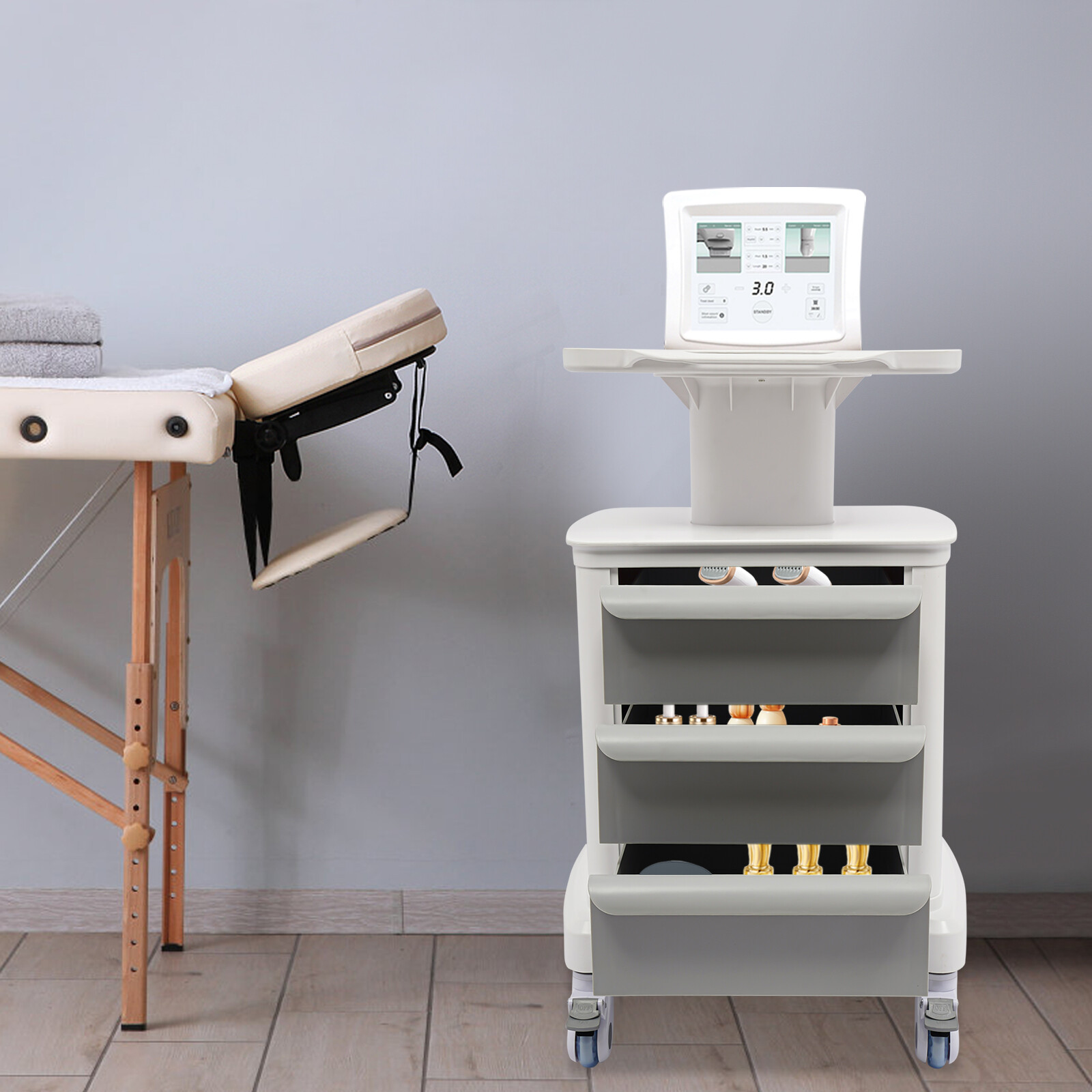 Dental Medical Mobile Cart Instrument Trolley 3 Drawers with Power Socket