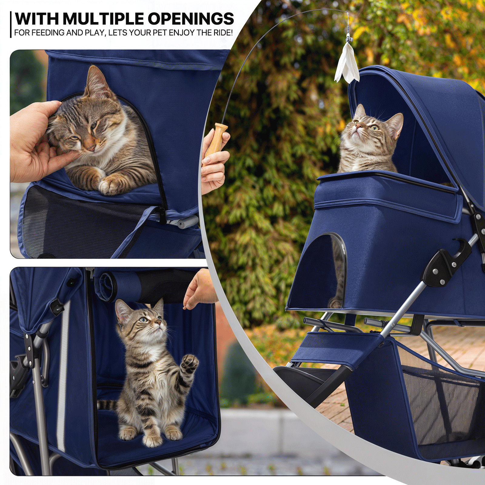 Blue Foldable Dog Stroller Small Medium Pet Travel Cage Carrier Cart w/Sunshade