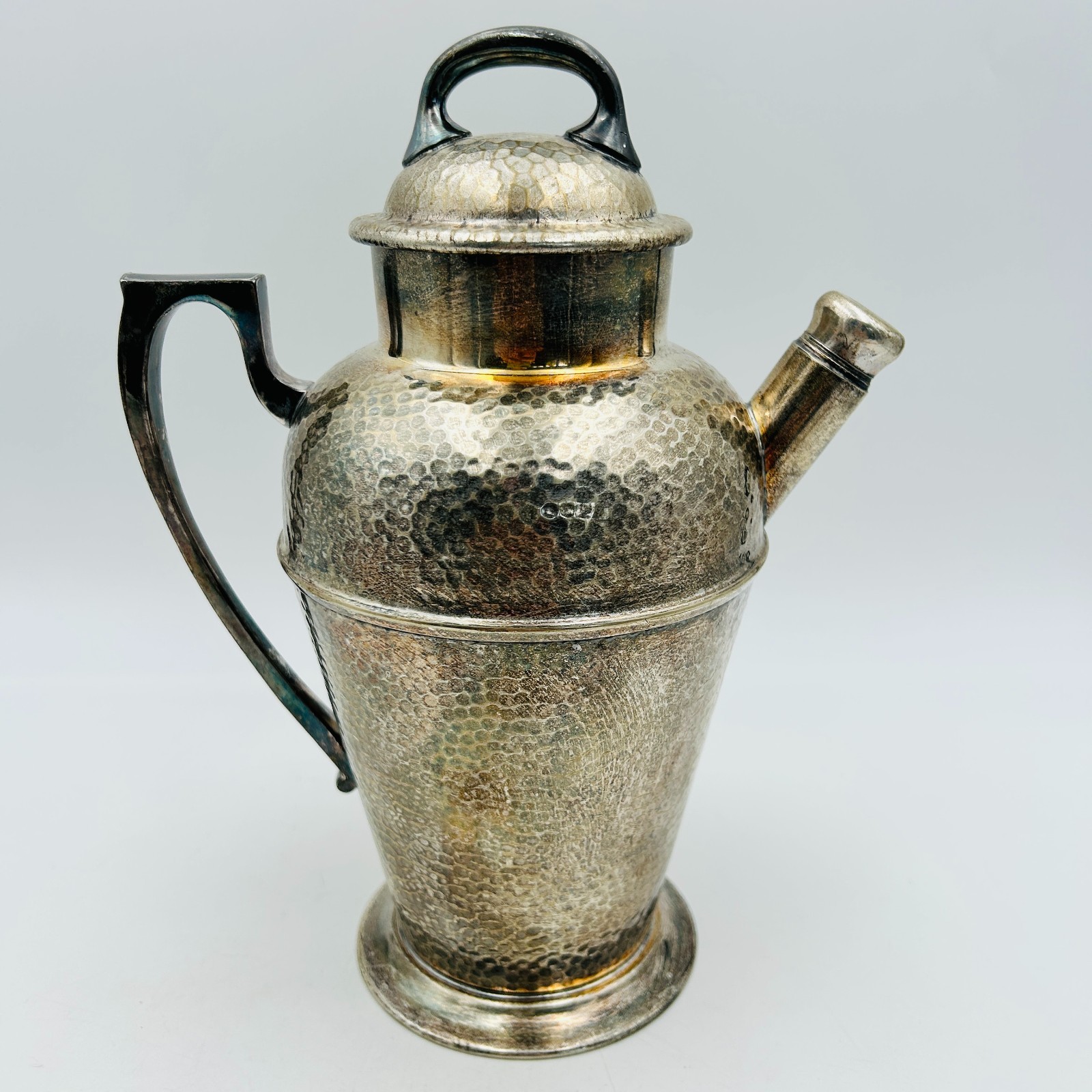 Art Deco Hammered Nickel Silver Plated Cocktail Martini Shaker Cork Lid Cap VTG