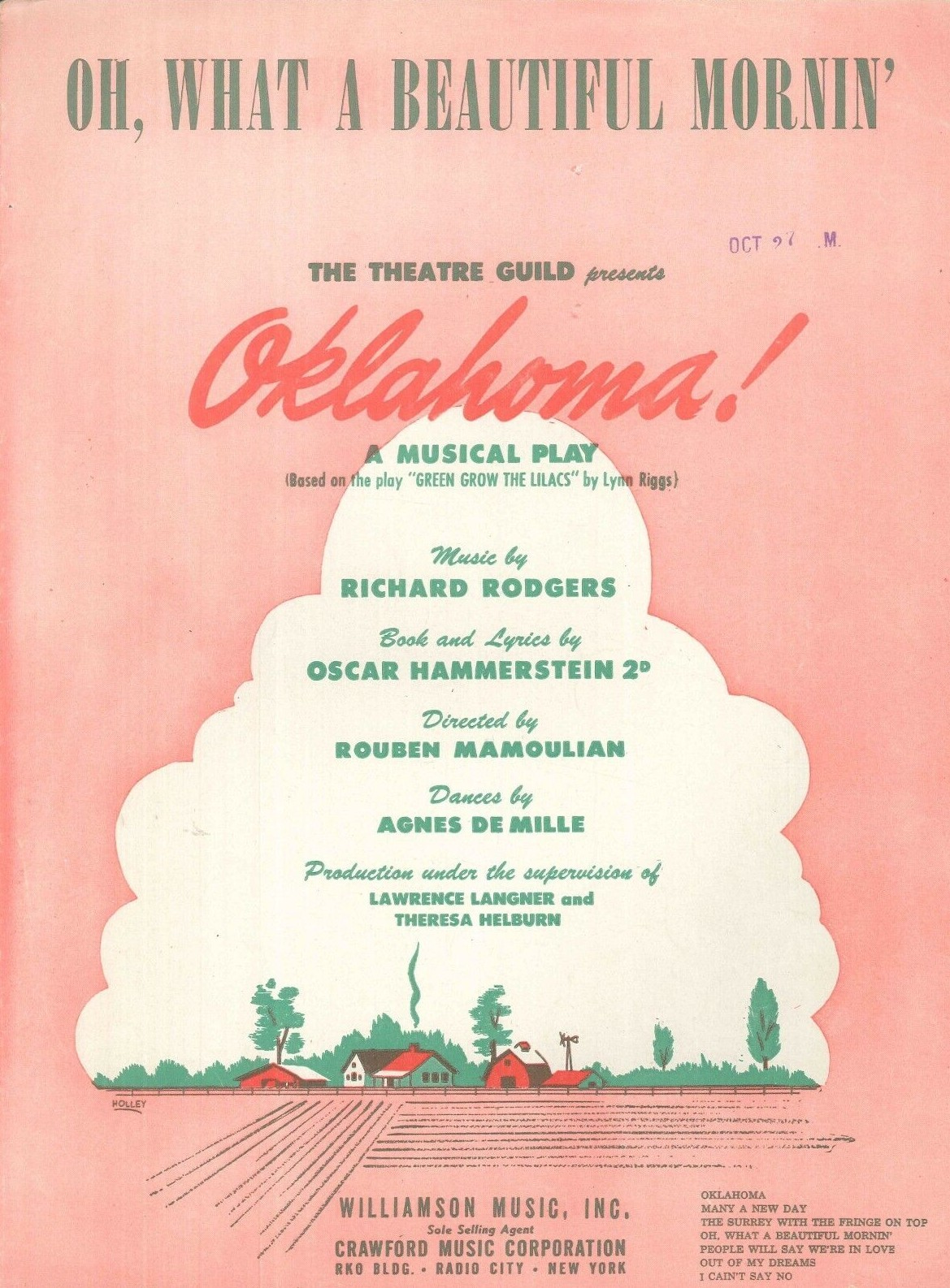 Oh What A Beautiful Mornin' Sheet Music Piano Voice Guitar Ukulele 1953 Oklahoma