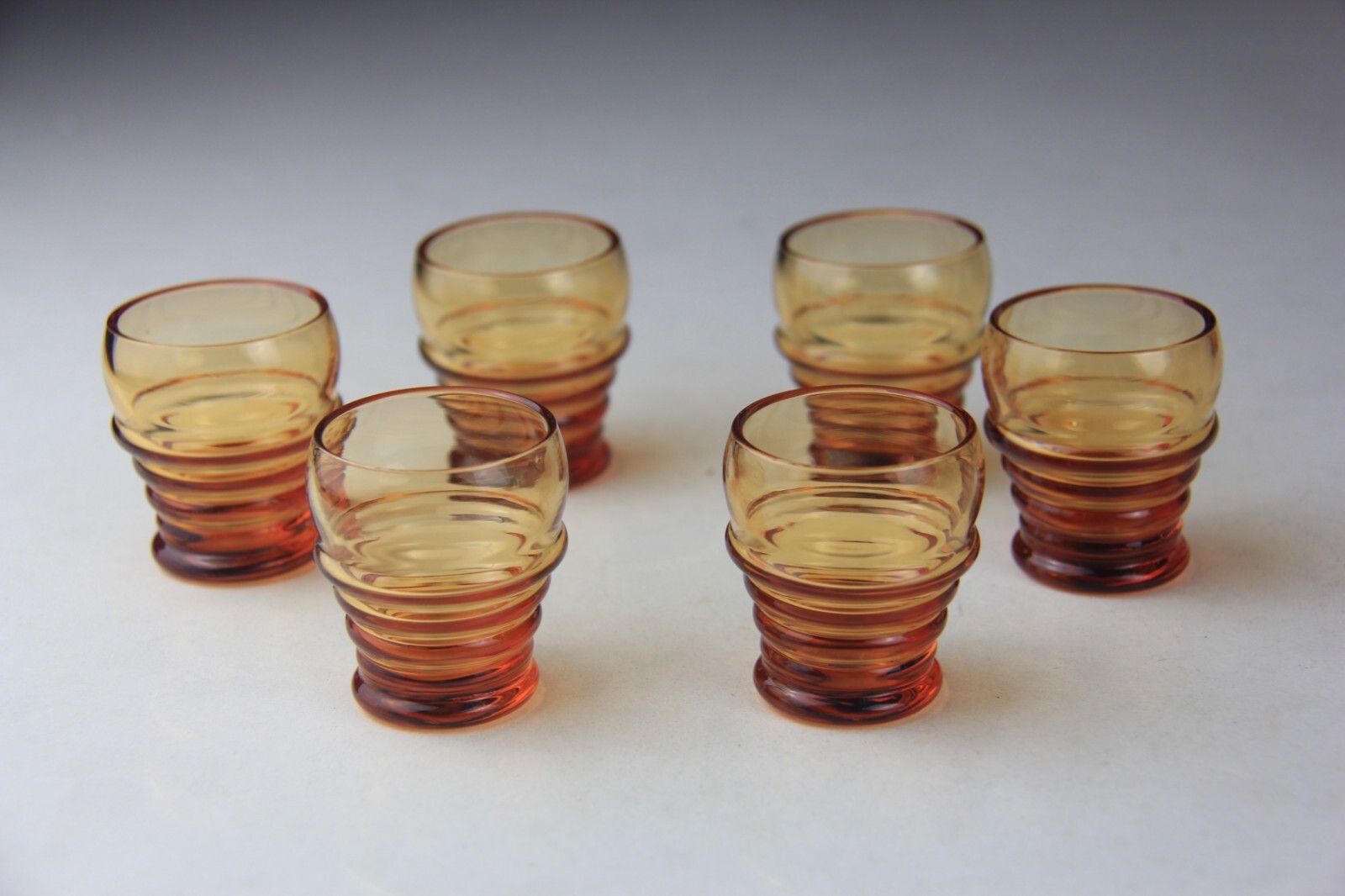 Scarce Cambridge Glass Amber Nautilus Decanter w/6 Small Cordials Tumblers