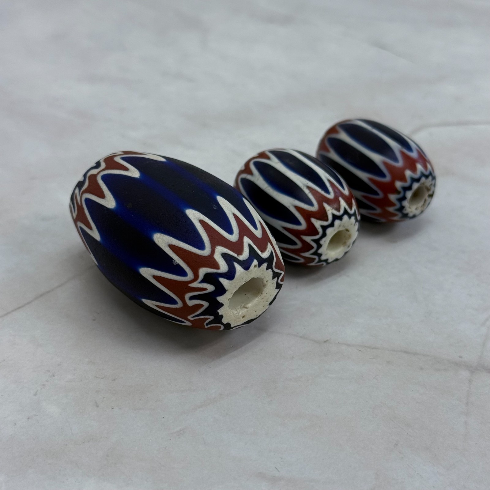 Venetian Chevron Trade Beads Set of 3 Antique African Glass Millefiori
