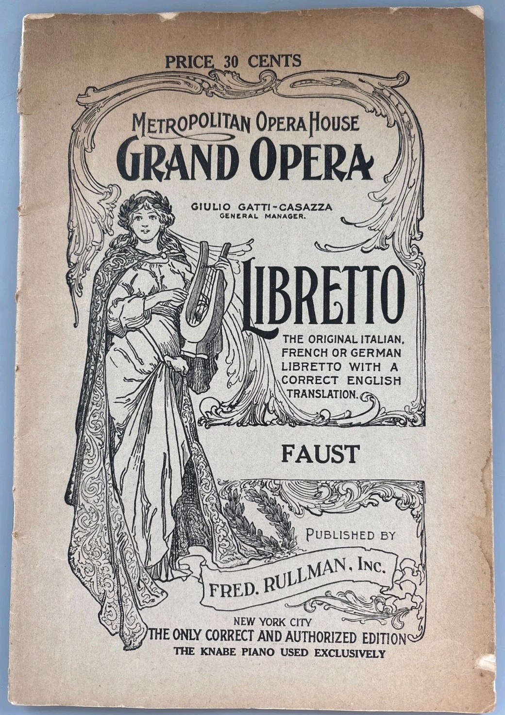 Metropolitan Opera Faust Deluxe Libretto c 1927-1928 Fred Rullman Knabe NYC