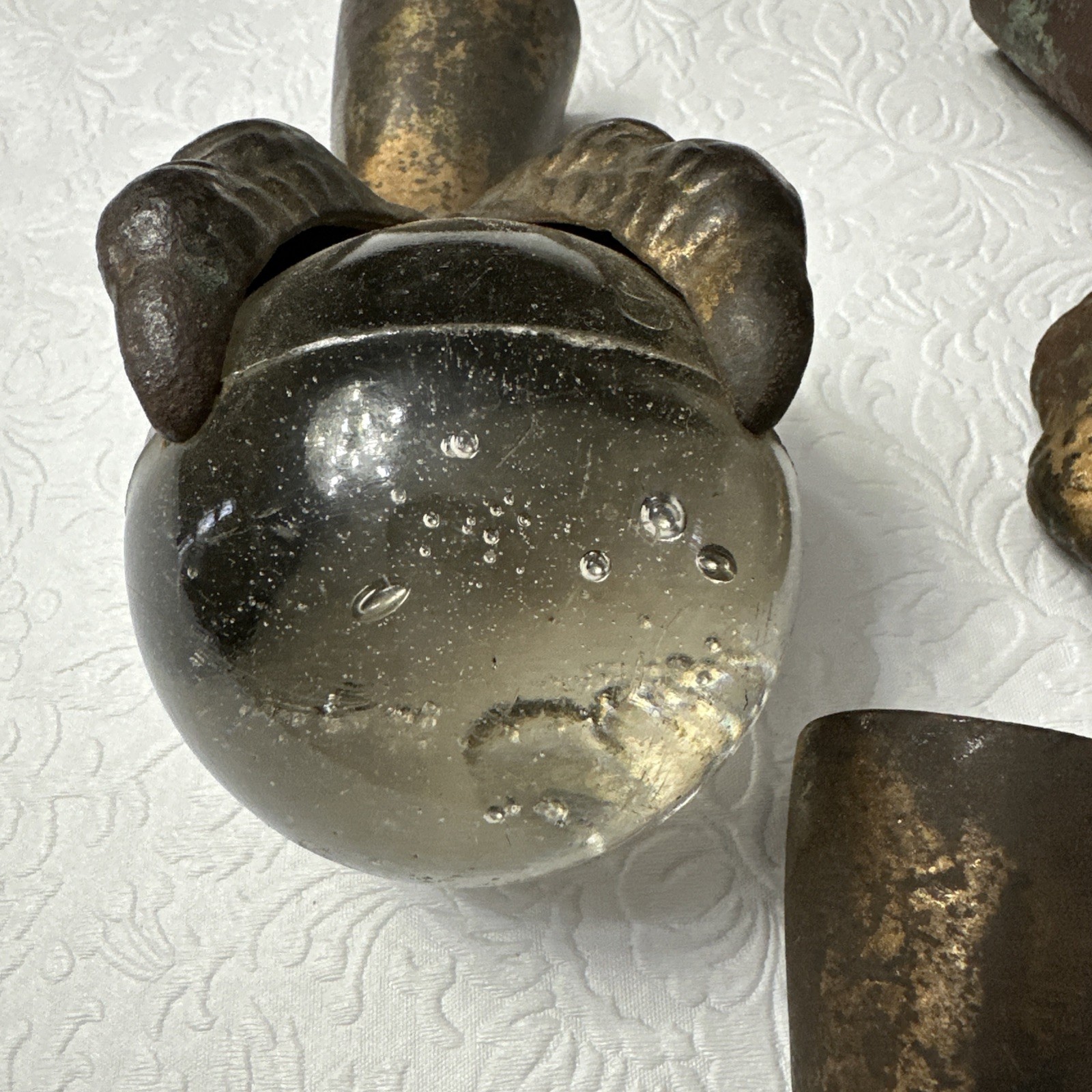 4 Glass Ball Cast Metal Dragon Claw foot feet 6" table legs Antique Victorian