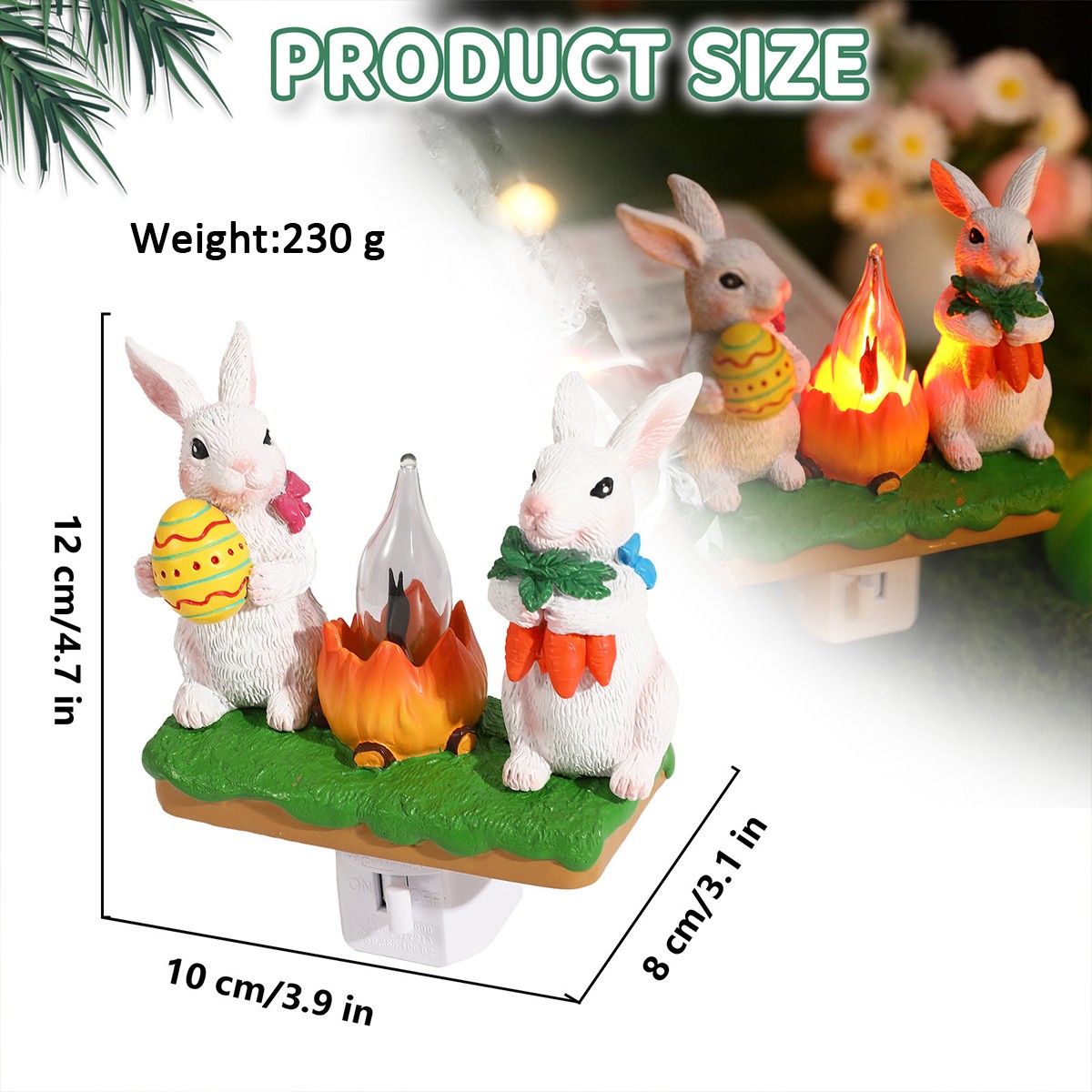 Bunny Campfire Flickering Nightlight, Easter Night Light Plug Into Wall Rabbit