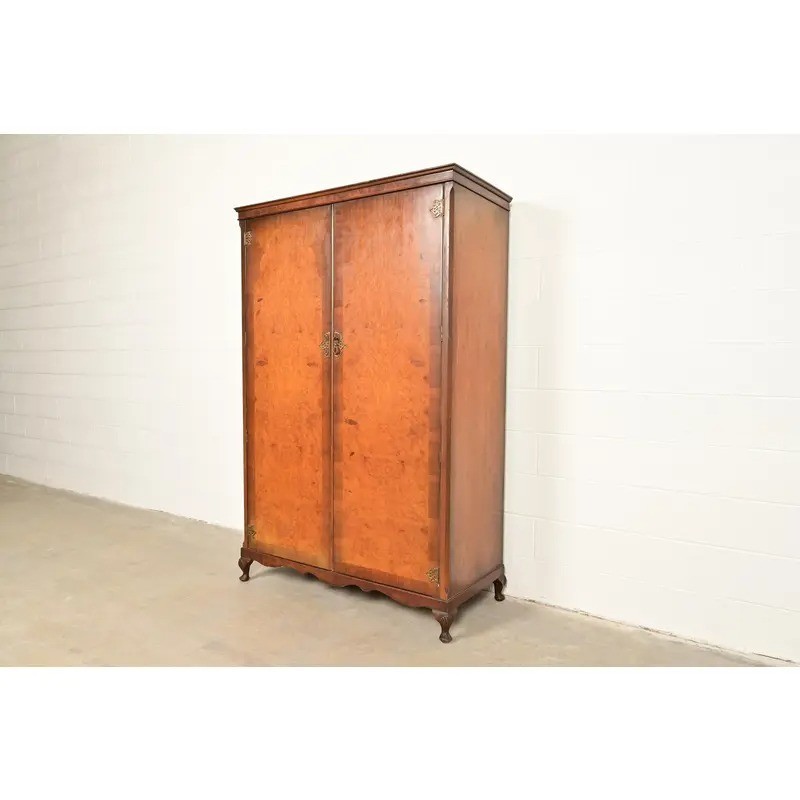 Antique Art Deco Burl Wood Armoire Dresser or Gentleman's Chest, Circa 1930s