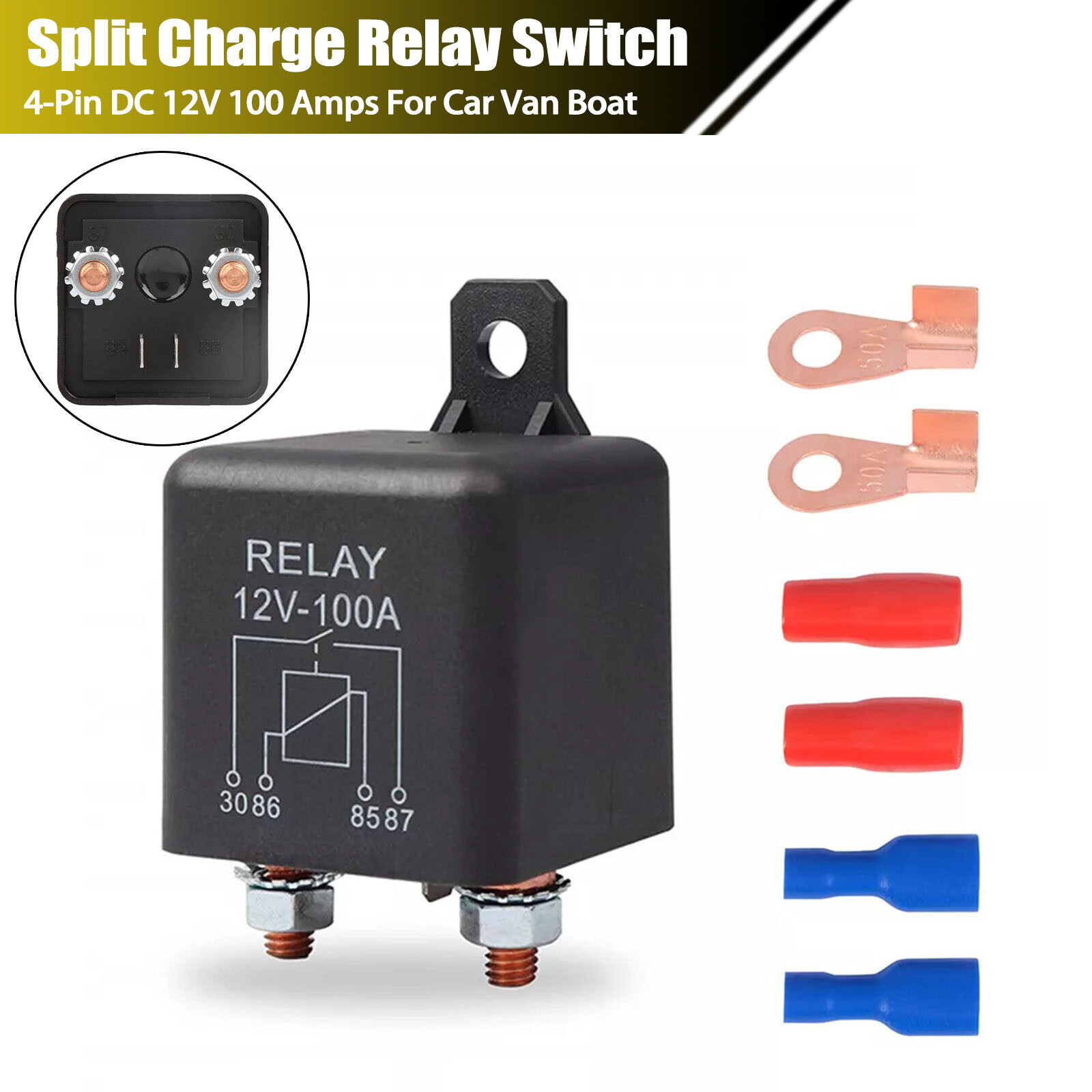 New 12V、DC 100 Amp 4 Pin Split Charge Continuous Duty SPST Relay For Car Starter