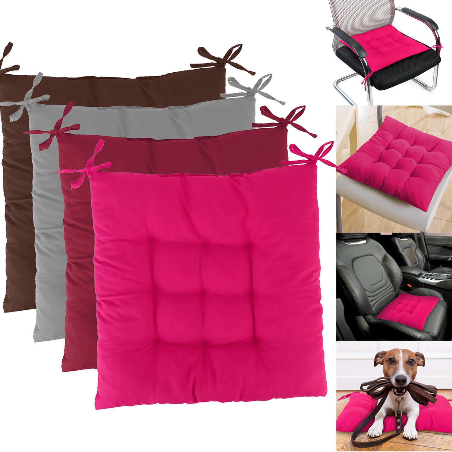 4Pcs Chair Cushion Pads Pillow Soft Tie On Square Sitting Mats Home Office Car