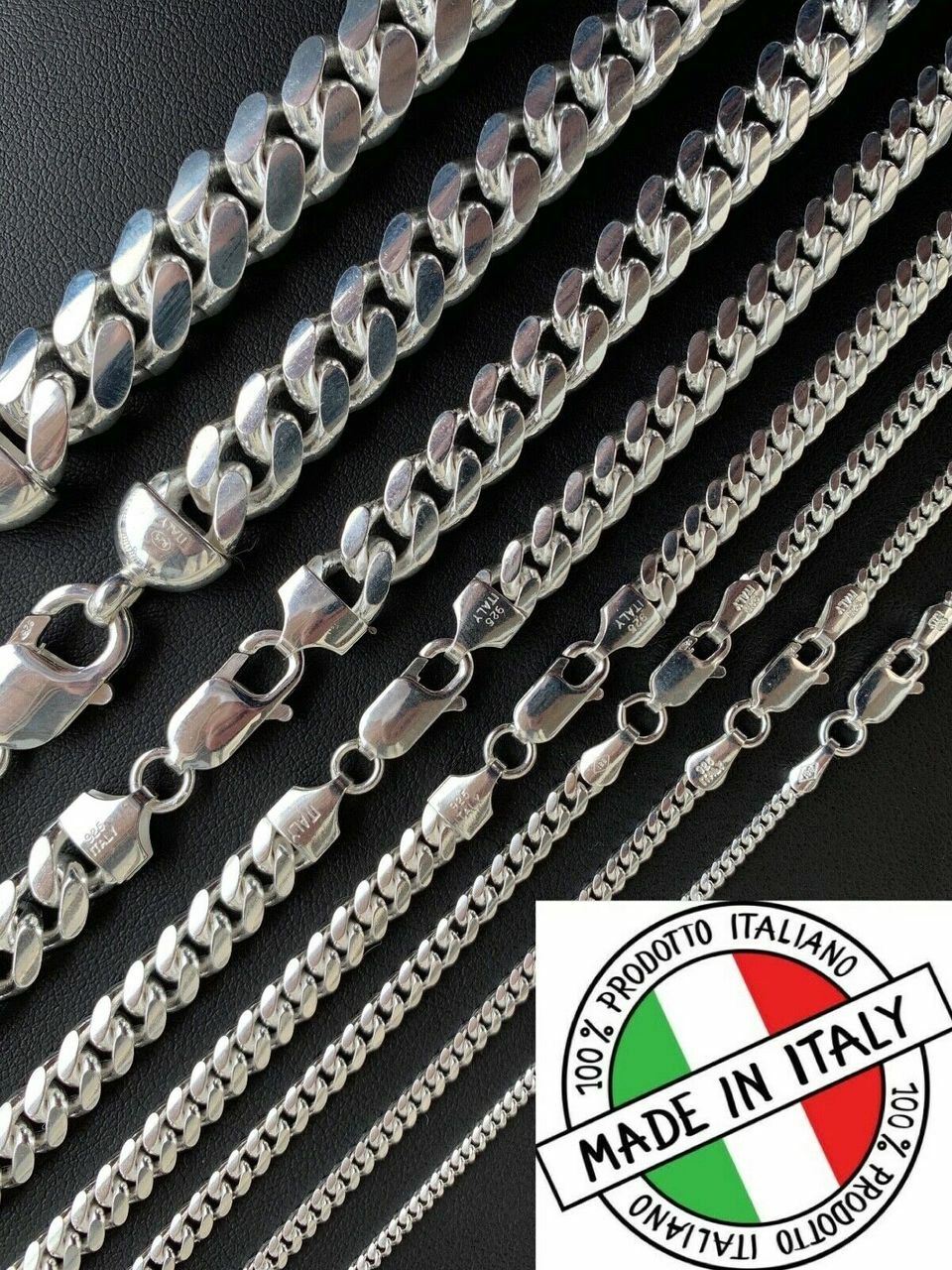 Mens Real Solid 925 Sterling Silver Miami Cuban Chain 2-12mm Heavy Link Necklace
