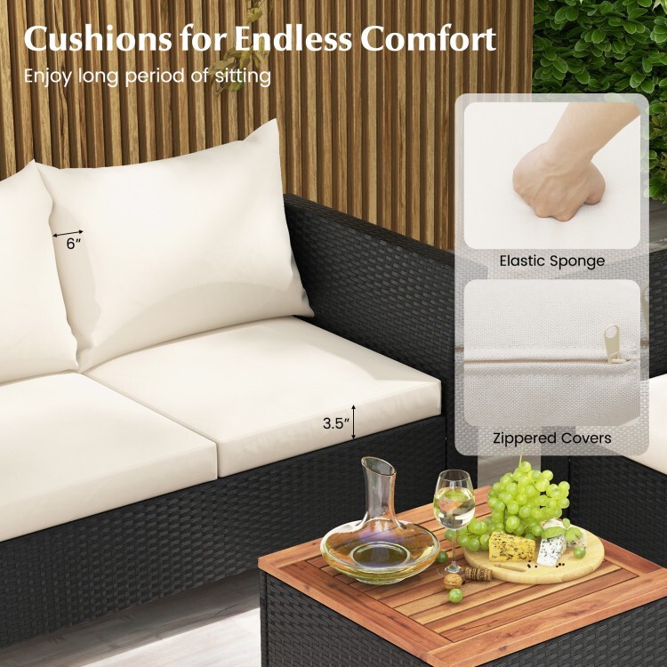 4PCS Patio Outdoor Furniture Conversation Rattan Sofa Set w/Storage Coffee Table