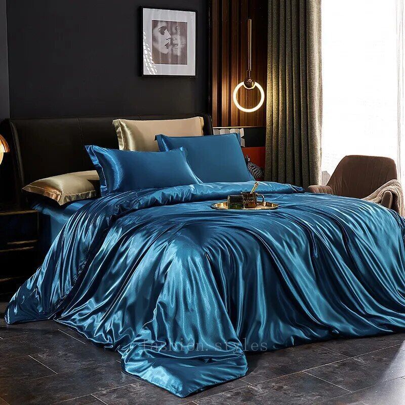 Mulberry Silk Bedding Set with Duvet Cover Bed Sheet Pillowcases Satin Bedsheet