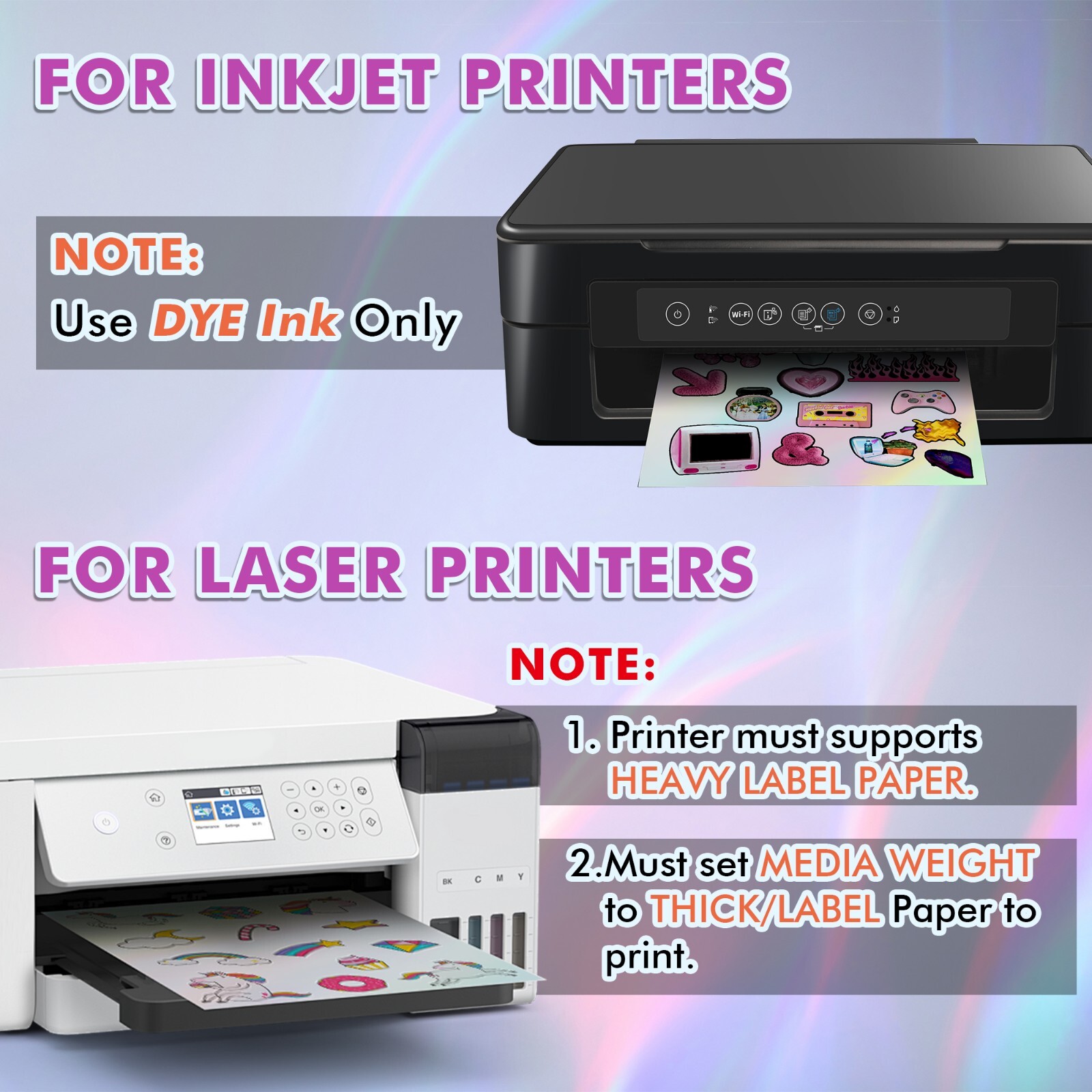 Koala Clear Rainbow Holographic Sticker Paper for Inkjet +Laser Printers 8.5x11