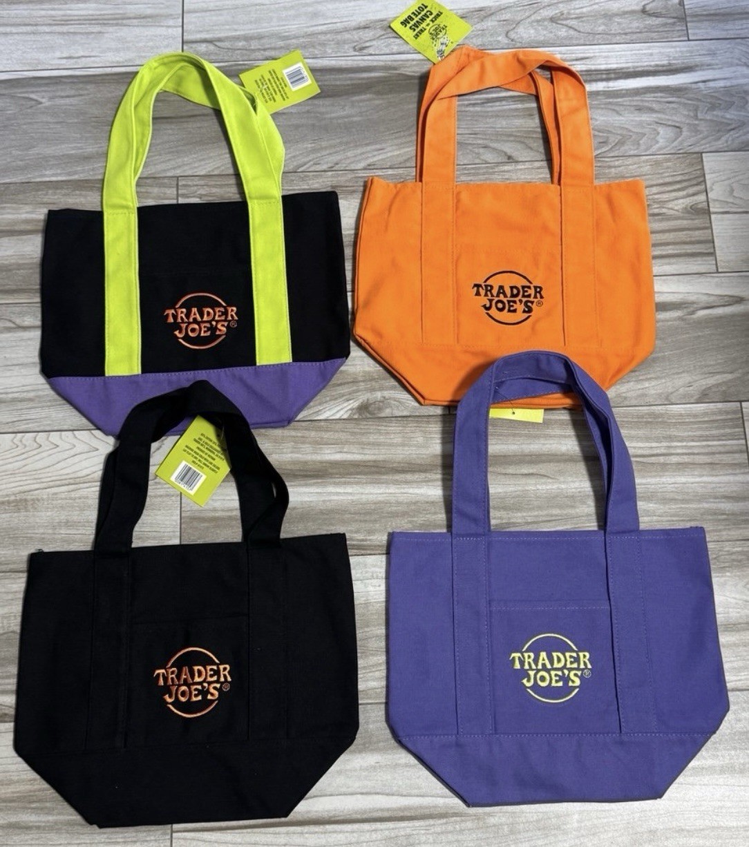 Trader Joe's Canvas Foldable Tote Bags Set of 4 Multicolor Solid