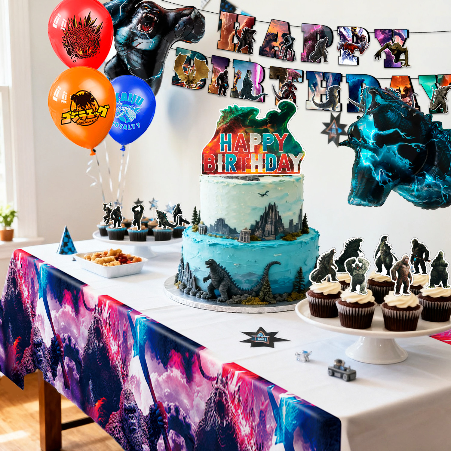 41Pcs Godzilla King Kong Birthday Party Decoration Godzilla Balloons Cake Topper