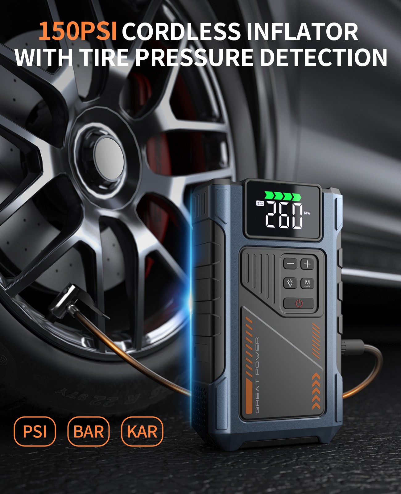 6000A Car Battery Charger Jump Starter with Air Compressor & Portable Power Bank