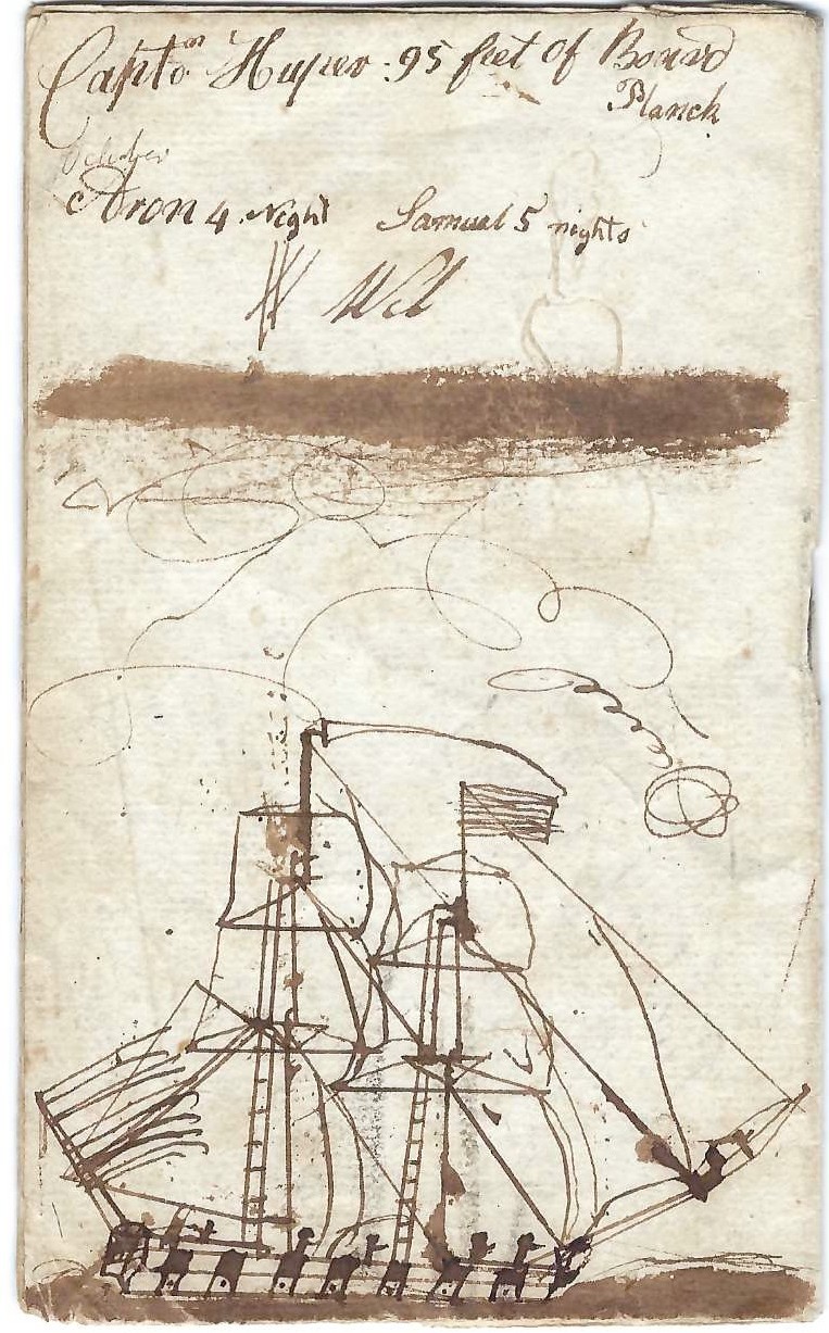 1788 Marblehead, MA, Livery Stable Journal, With Original Sloop Sketch, Maritime