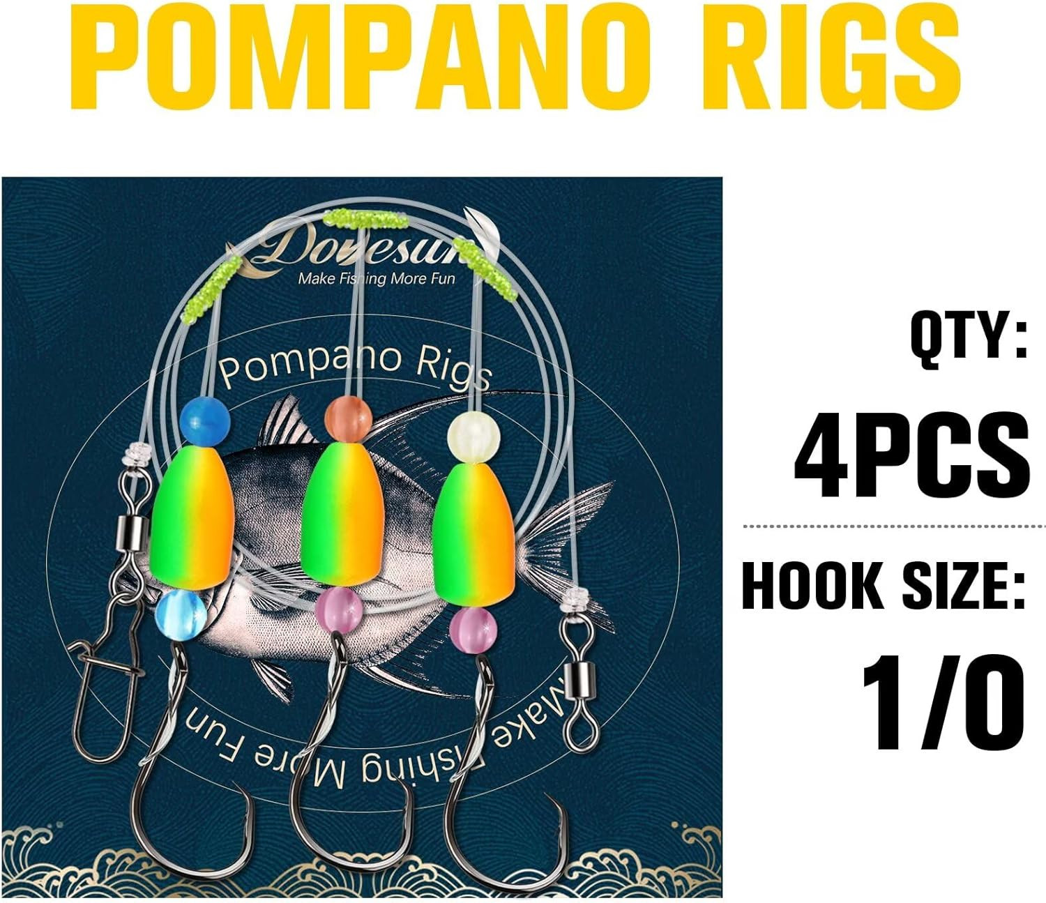 10PCS/4PCS Pompano Rigs for Surf Fishing Unique T-Knot Strong Pre-Rigged Surf Fi