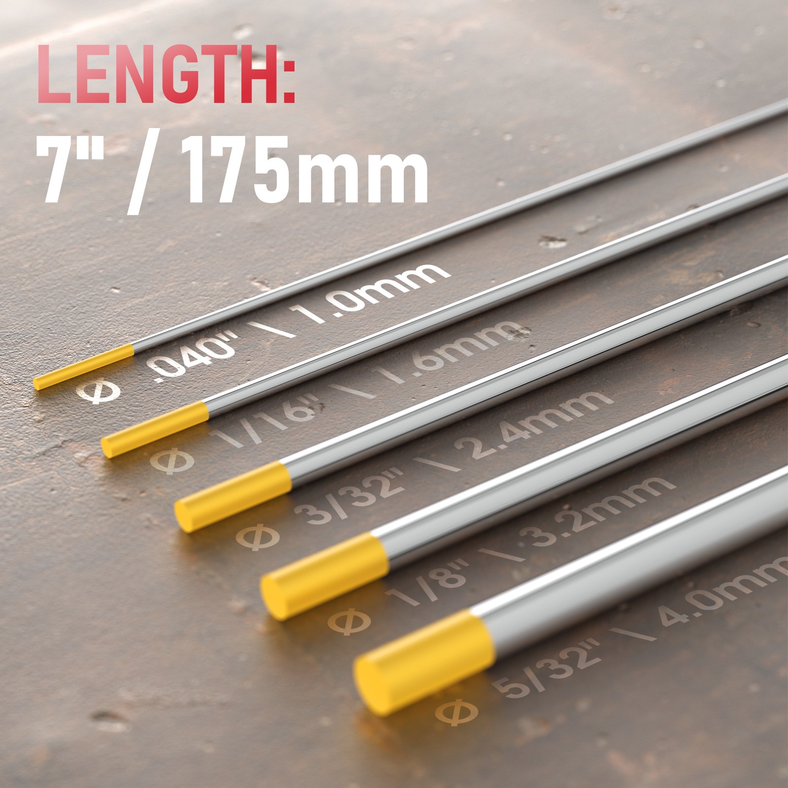 10pk .040"~5/32" x7" TIG Welding Tungsten Electrode 1.5% Lanthanated EWLa-1.5