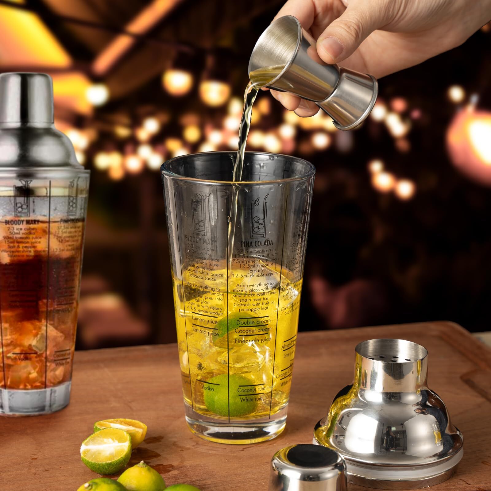 14oz Glass Cocktail Shaker with Recipe Drink Shaker Bartender Kit for Mixing