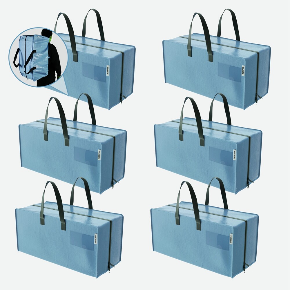 WORKPRO 6 Pack Extra Large Moving Bags Heavy-Duty Storage Tote w/Backpack Straps