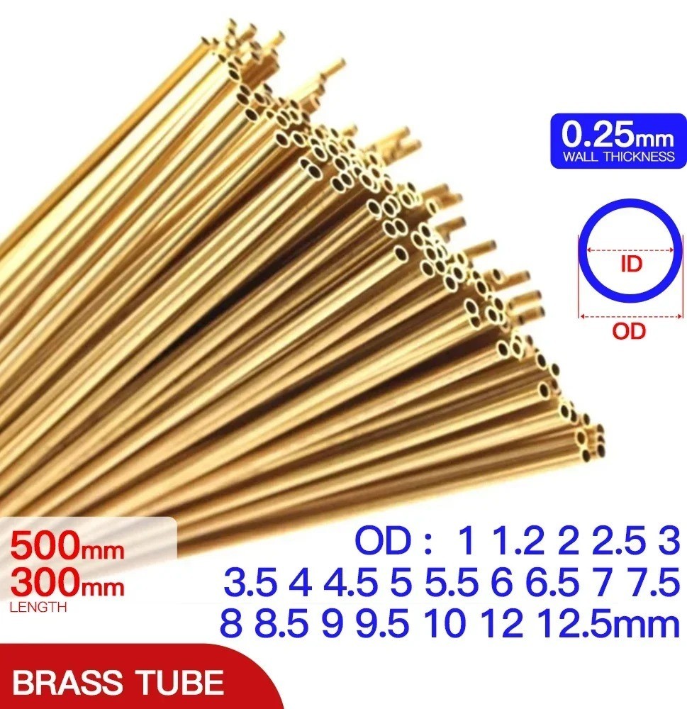 Thin Walled Brass Tube 0.25mm Wall 1-12.5mm OD 300/500mm Length UK