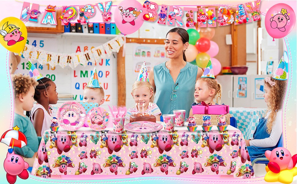 Kirby Star Birthday Party Supplies Pink Kirby Party Decoration Tableware Balloon
