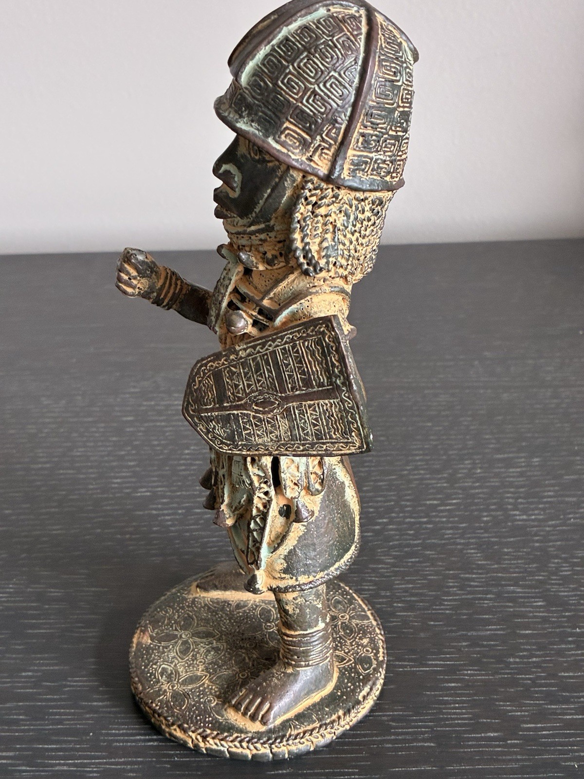 Benin Bronze Warrior Royal Art Nigeria Lost Wax Technique 9.5” Inches Tall Read