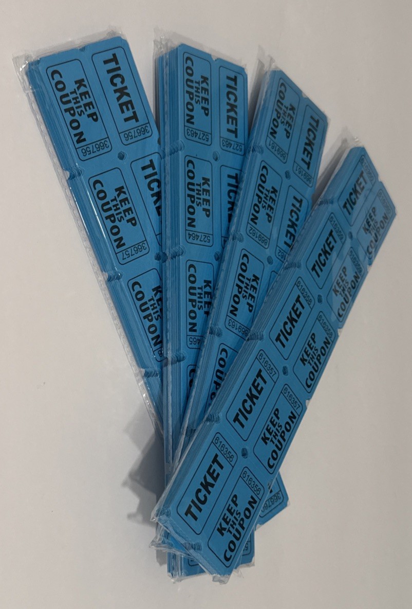 Blue Raffle Tickets One Pack of 200 Folded Flat Double Stub Split The Pot 50/50