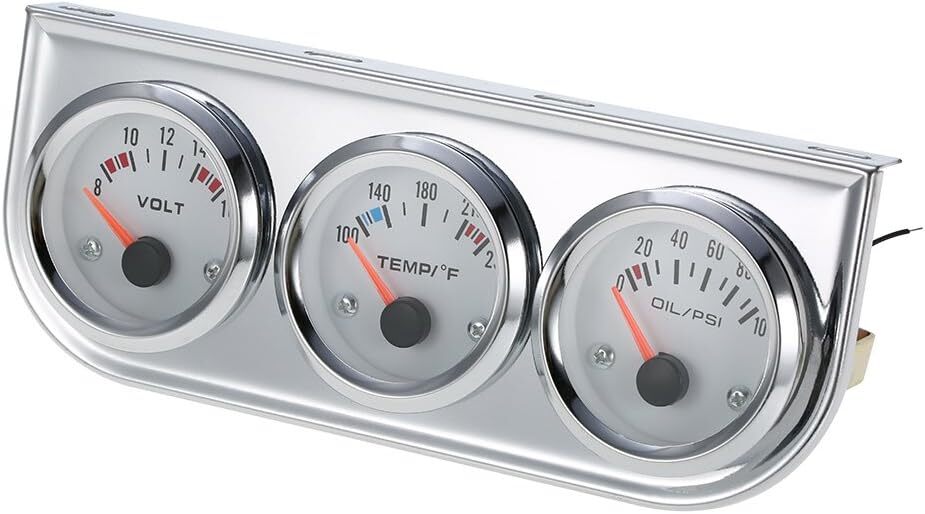 2" 52mm Universal Chrome Volt Water Temp Oil Pressure Sensor Triple Gauge Kit