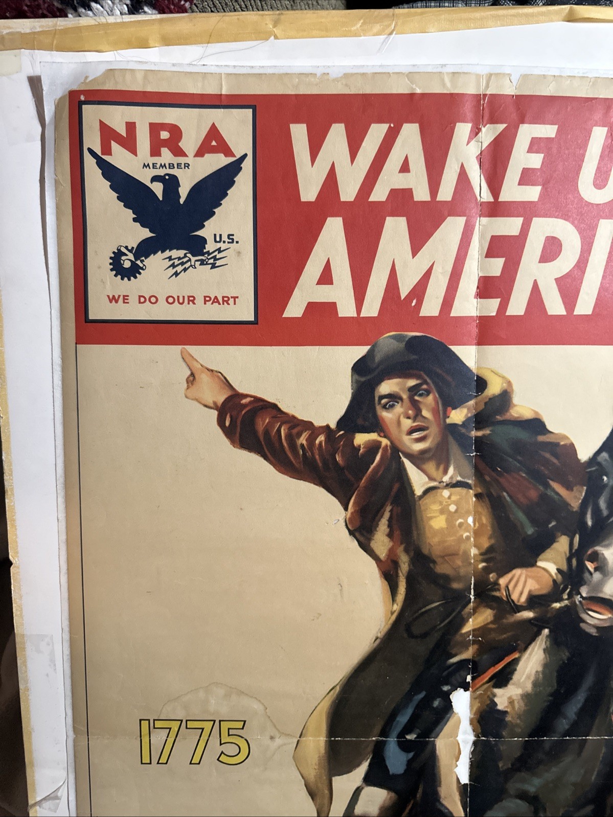 Antique N.R.A National Revival Act Poster Original Wake Up Americans