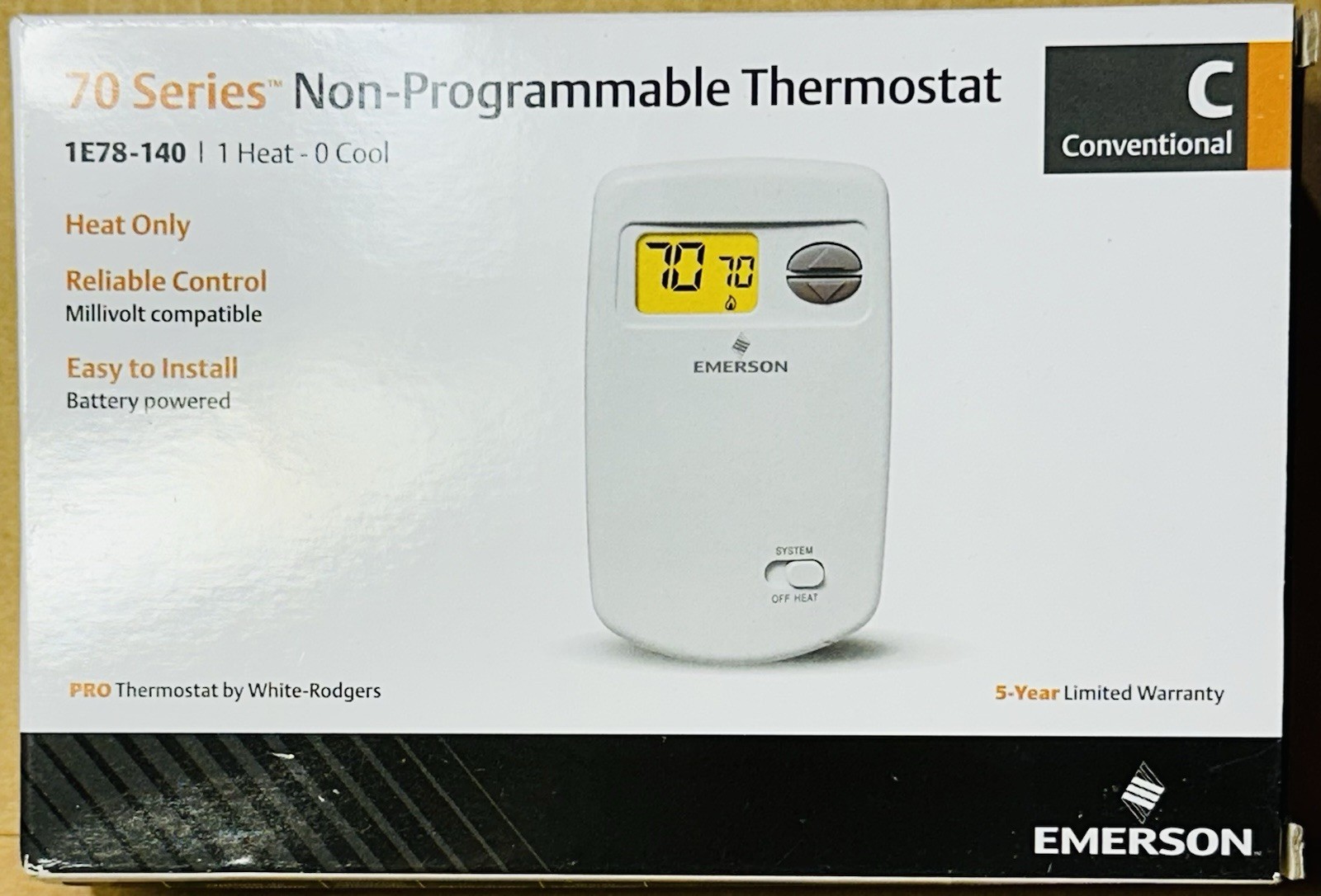 Emerson 1E78-140 Non-Programmable Heat-Only Thermostat - New & Factory Sealed