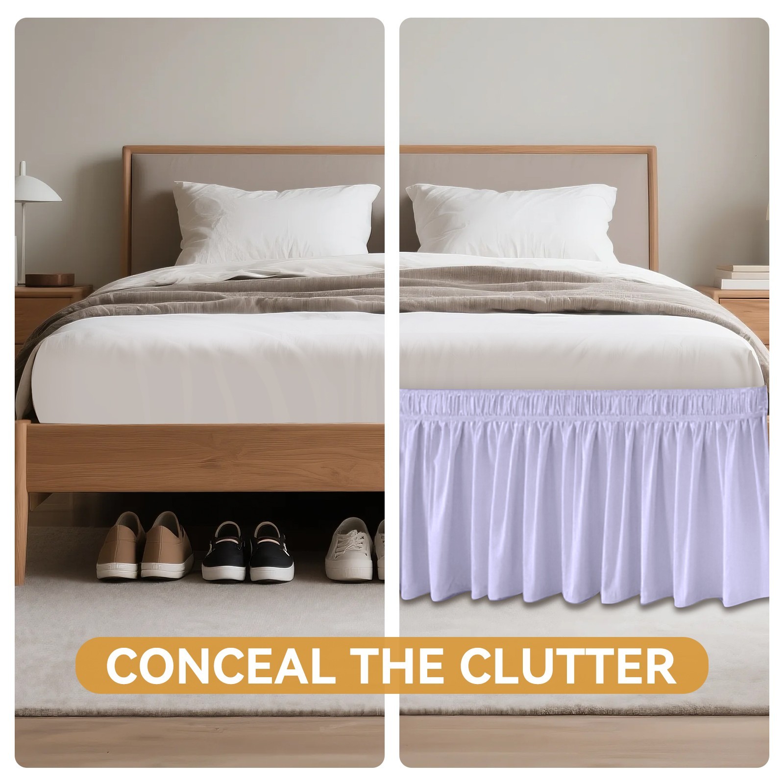 Purple Bed Skirt for Twin Bed, 18-inch Tailored Drop, Adjustable Elastic Belt