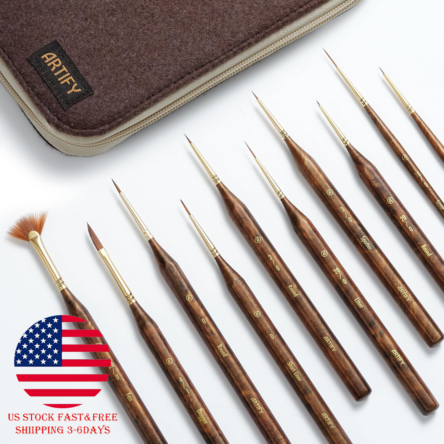 Artify 10pcs Extreme Detail Paint Brushes with a Handbag or Fine Detailing