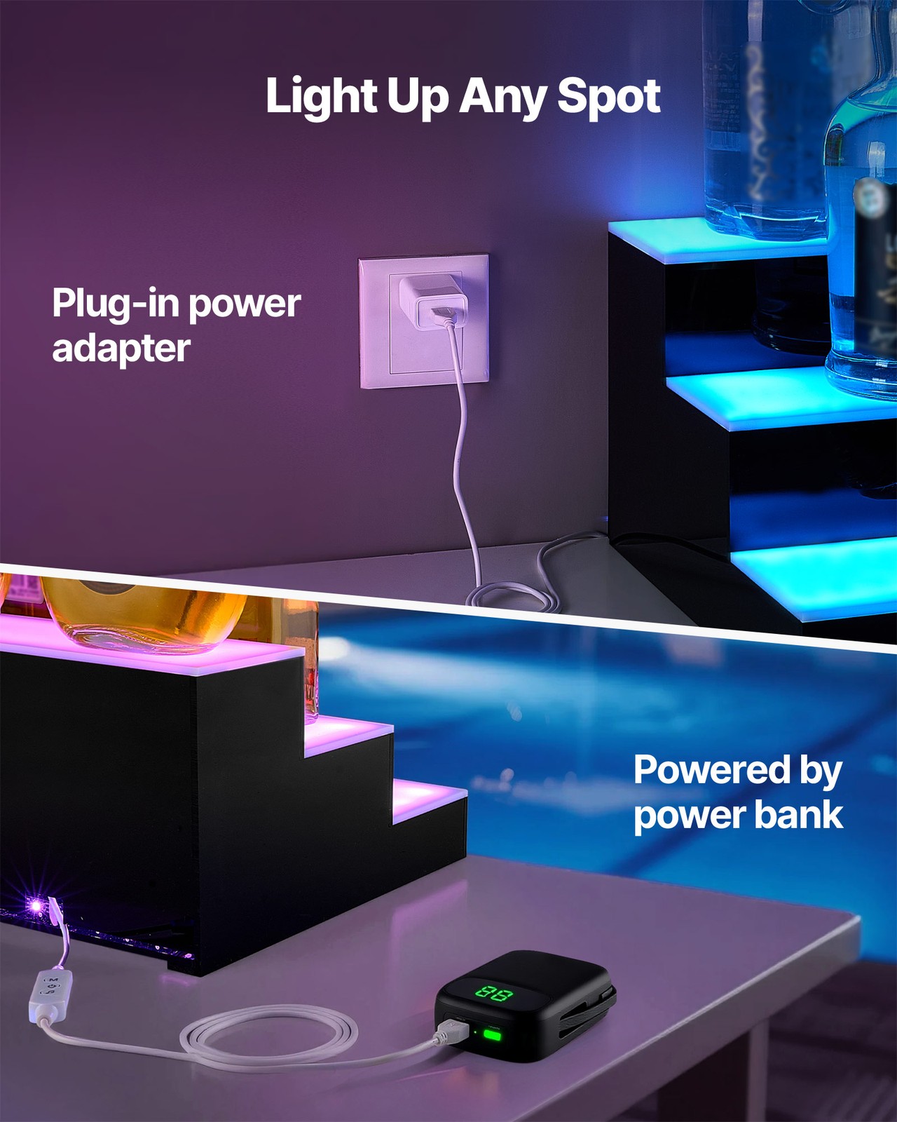 VEVOR LED Lighted Liquor Bottle Display 3 Tiers 20 Inches for 15 Bottles