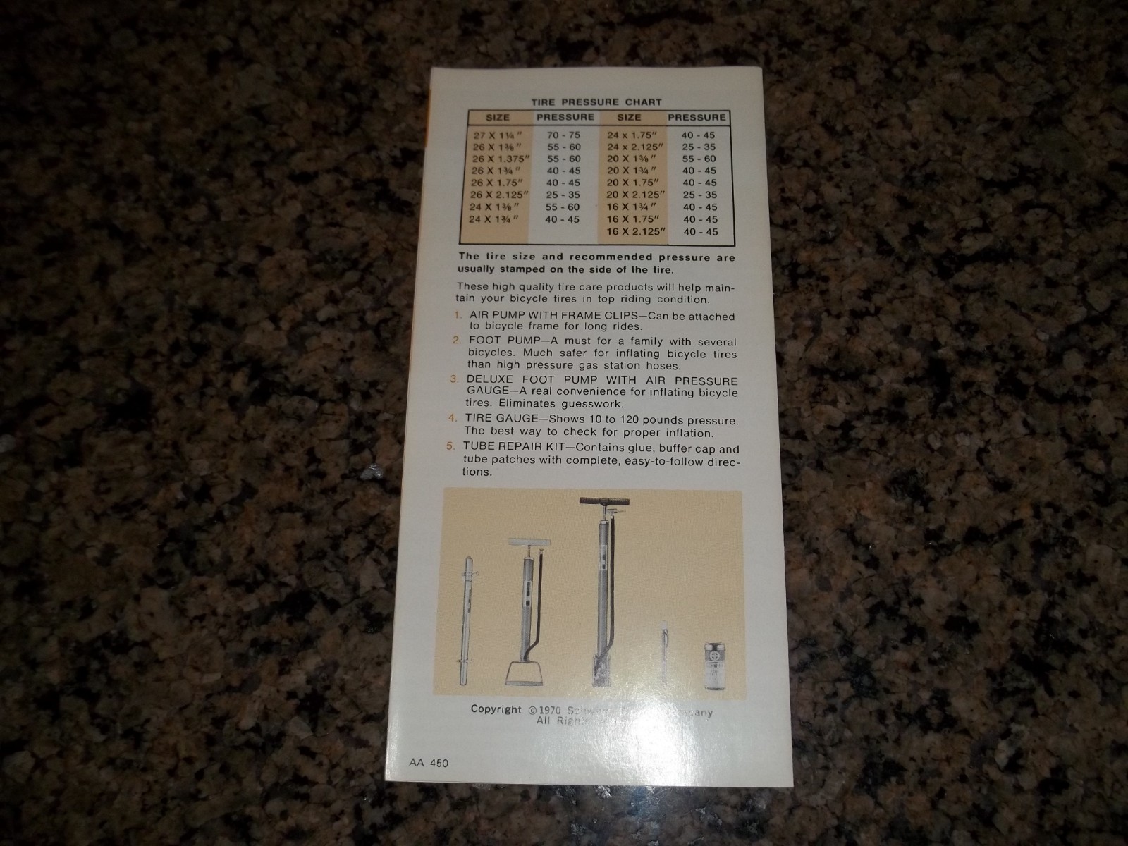 NOS SCHWINN STINGRAY KRATE 1970 TIRE CARE GUIDE ORIGINAL GREAT DISPLAY ITEM NEW