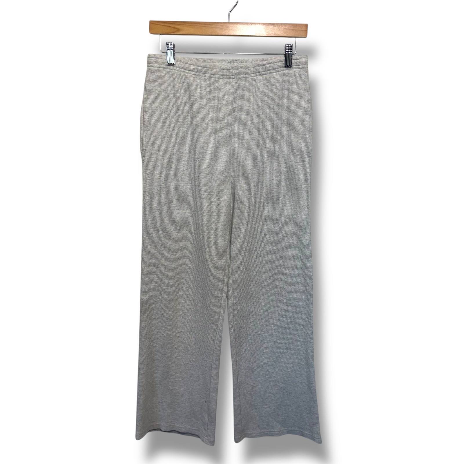 Brandy Melville Womens Light Grey Wide Leg Sweatpants Casual Waffle Knit, OS