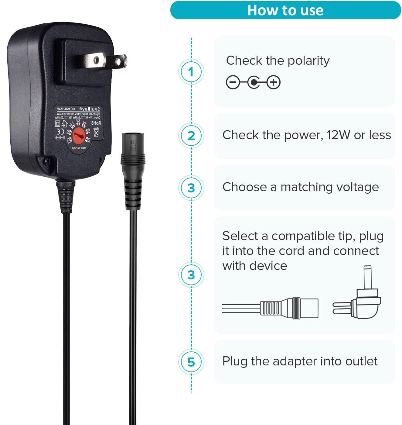 Universal AC to DC 3V~12V Adjustable Power Adapter Supply Charger Electronics
