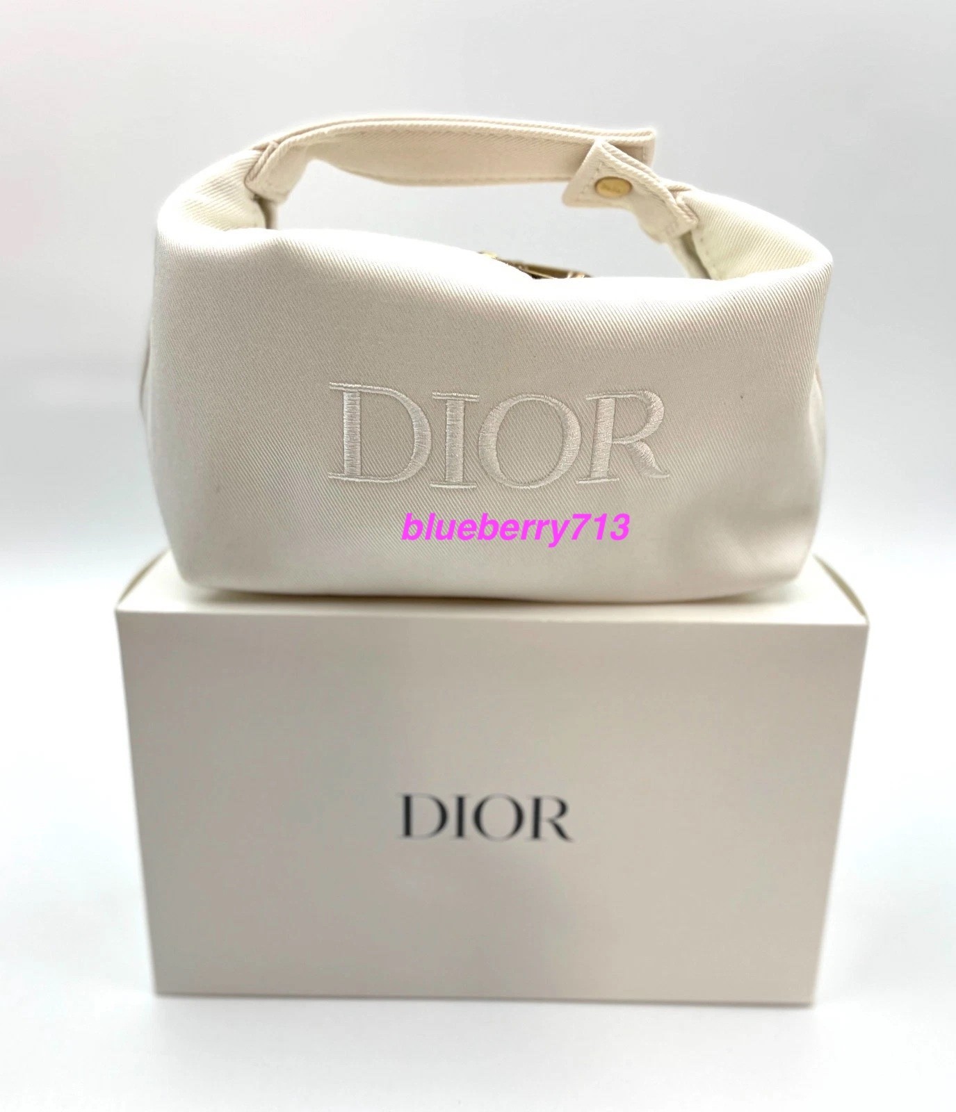 New in Box! Dior  Cosmetic Makeup Bag Pouch With Top Handle ~ White