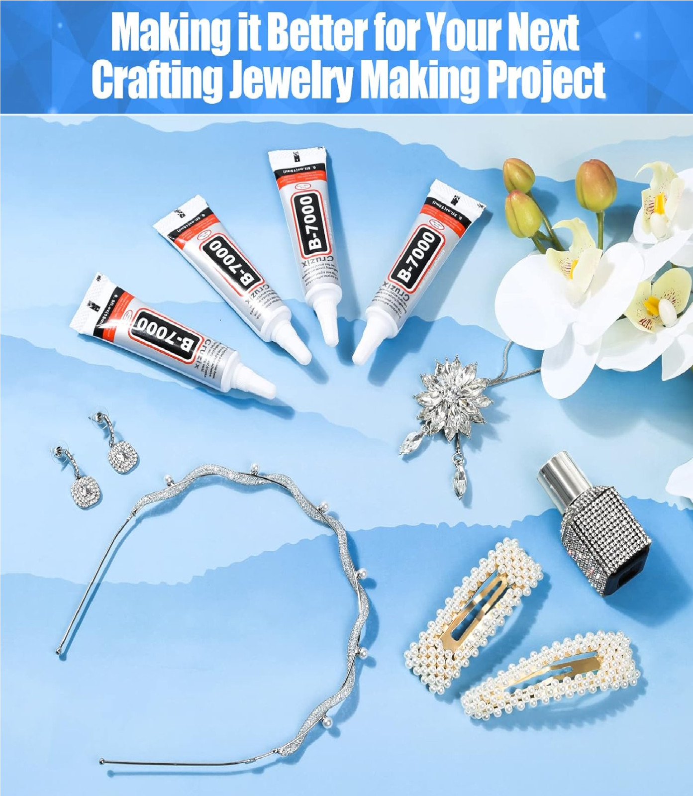 B-7000 Glue Clear for Rhinestone Crafts, Jewelry and Bead 4x15 ML/ 0.5 oz