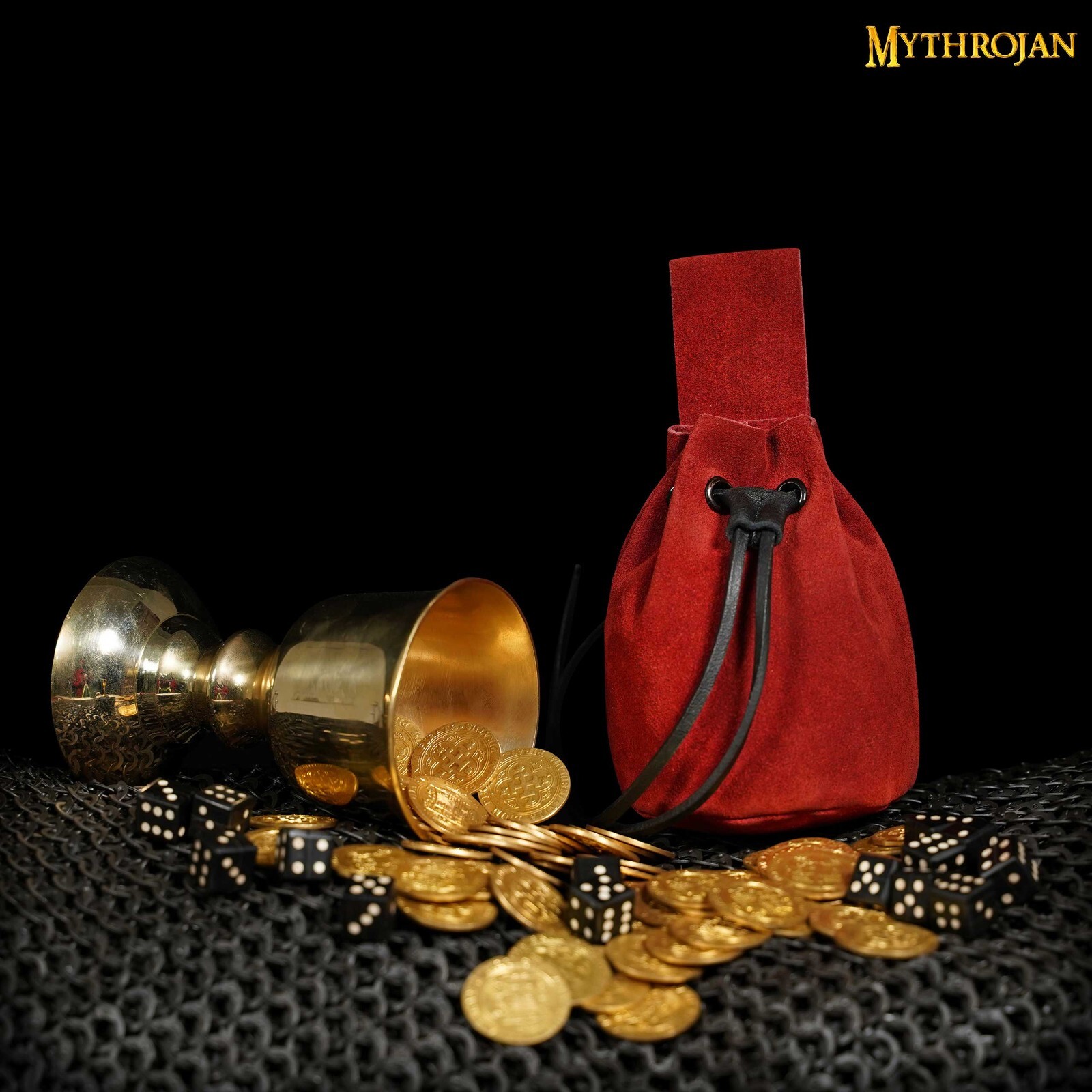 Medieval Leather Pouch Renaissance Larp Mini Bag Drawstring Closure Red Suede