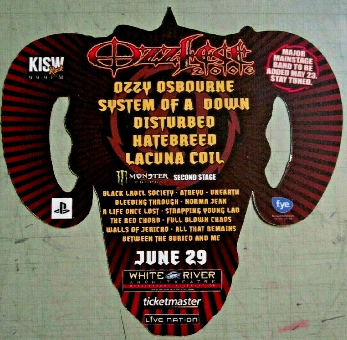 Ozzy Ozzfest System of a Down Disturbed Black Label S 2006 Org Concert Handbill