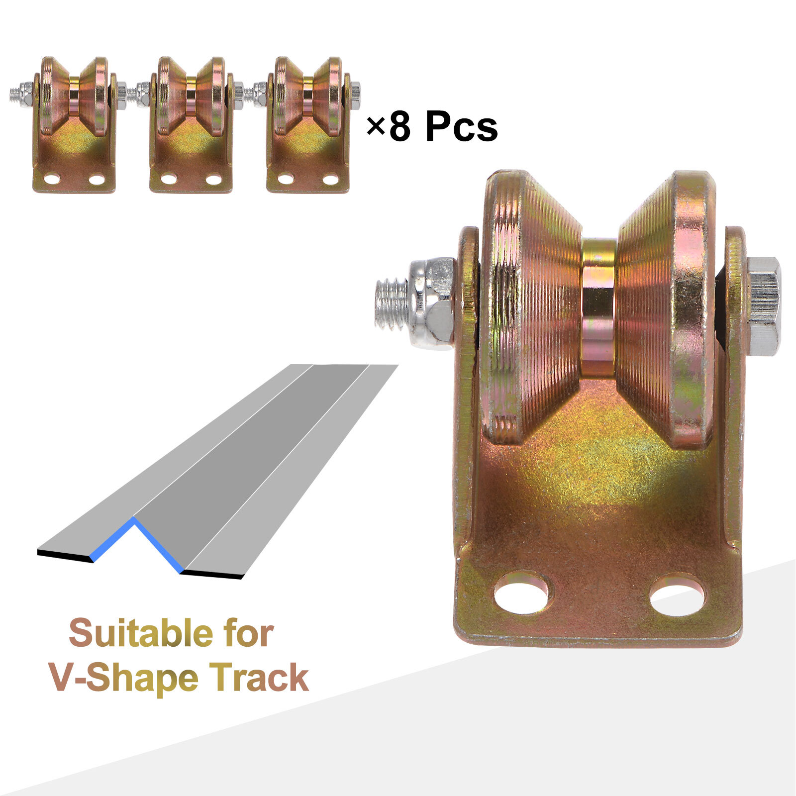 8pcs 1.2" V Groove Wheel Sliding Gate Caster, Rigid Caster Wheels with Bracket