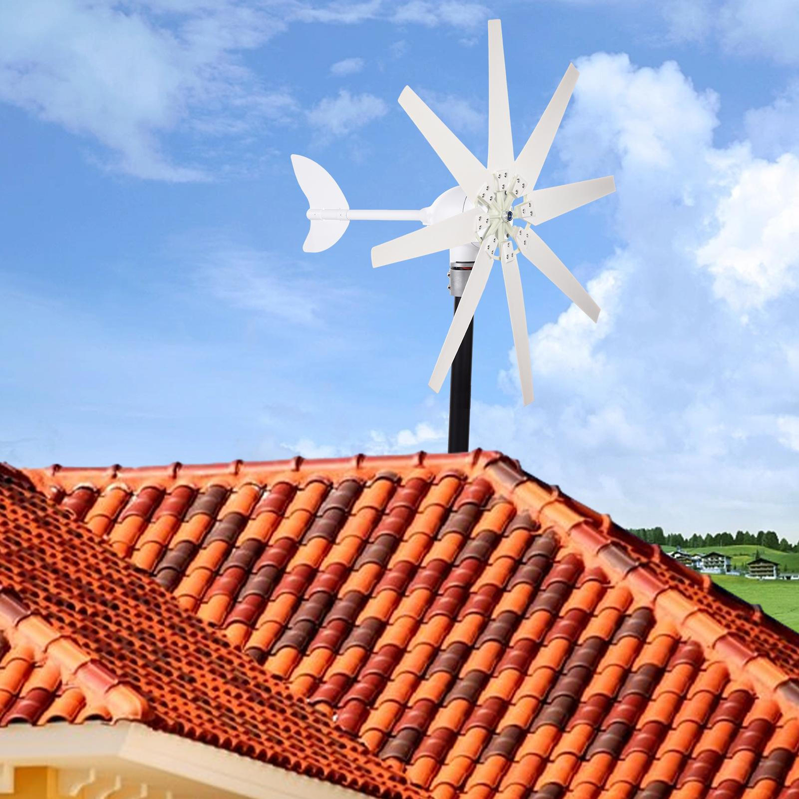 12KW Wind Turbine Generator 8 Blades Charger Controller Windmill Power DC 12V24V